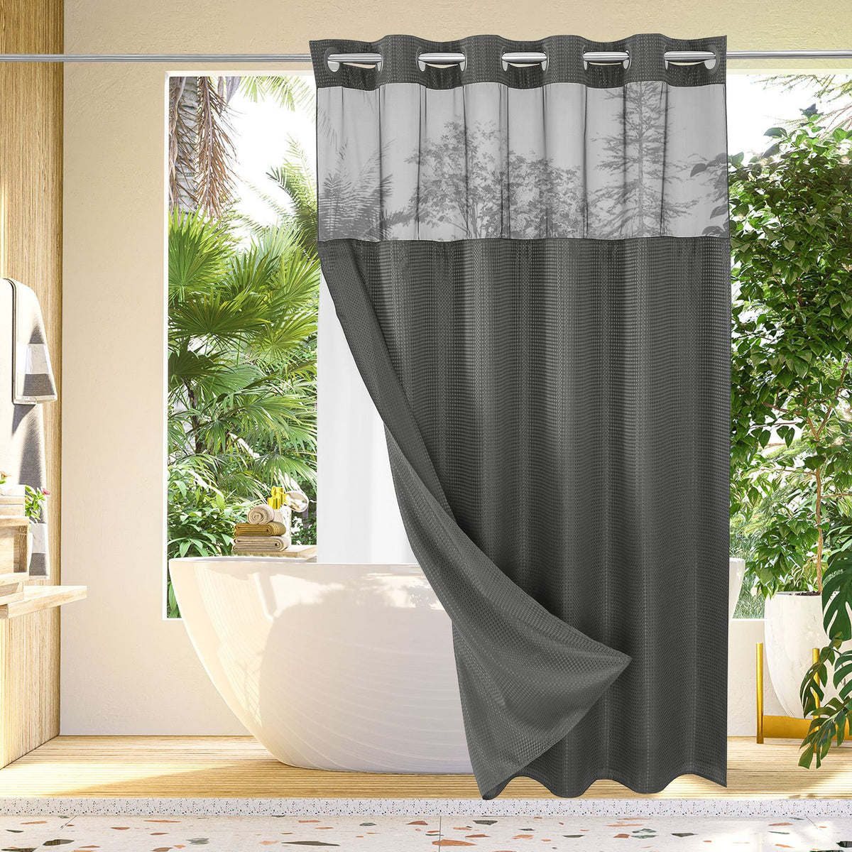 No Hook Shower Curtain with Snap in Liner