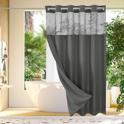 No Hook Shower Curtain with Snap in Liner