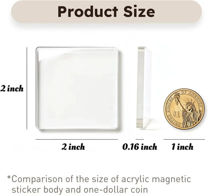 🎞✂10 Pack  2' x 2' Clear Acrylic DIY Fridge Magnet Set with Adhesive Backing – Square Magnetic Photo Frames with Stunning 3D Effect 💕