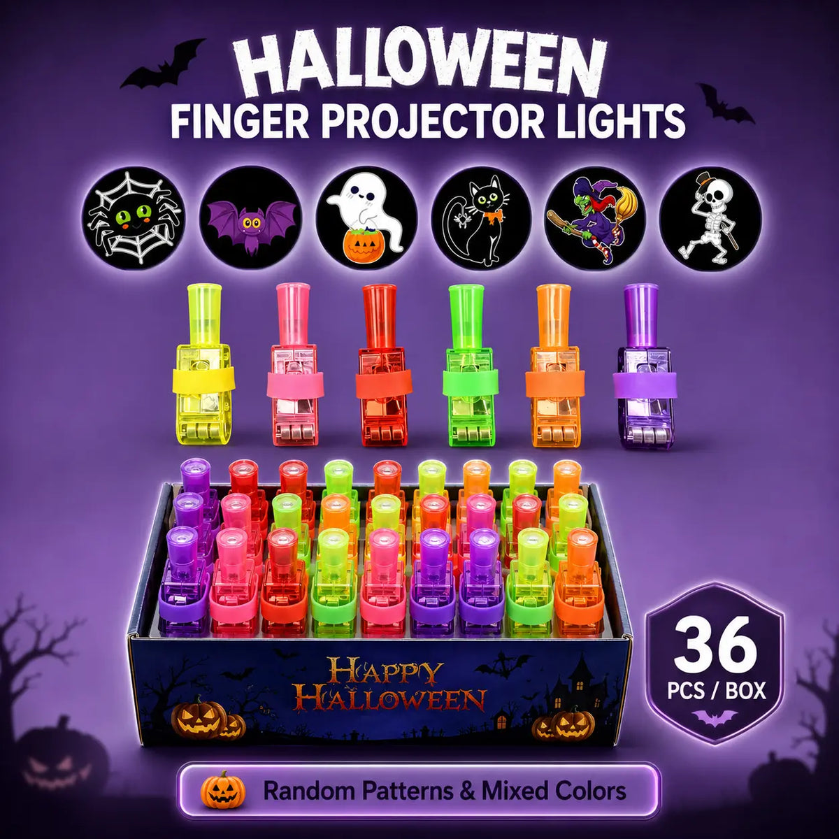 👻🎃 Halloween Finger Projector Rings – LED Light-Up Party Favors for Kids | Spooky Halloween Gifts & Treat Bag Stuffers