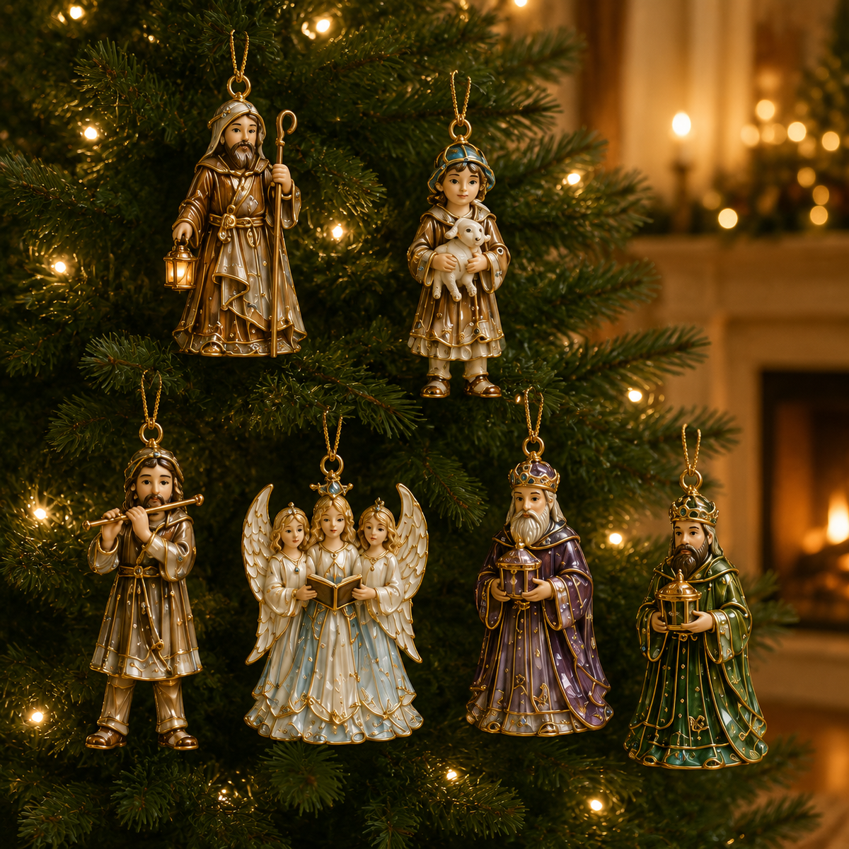 Shepherd angels and kings Nativity ornaments