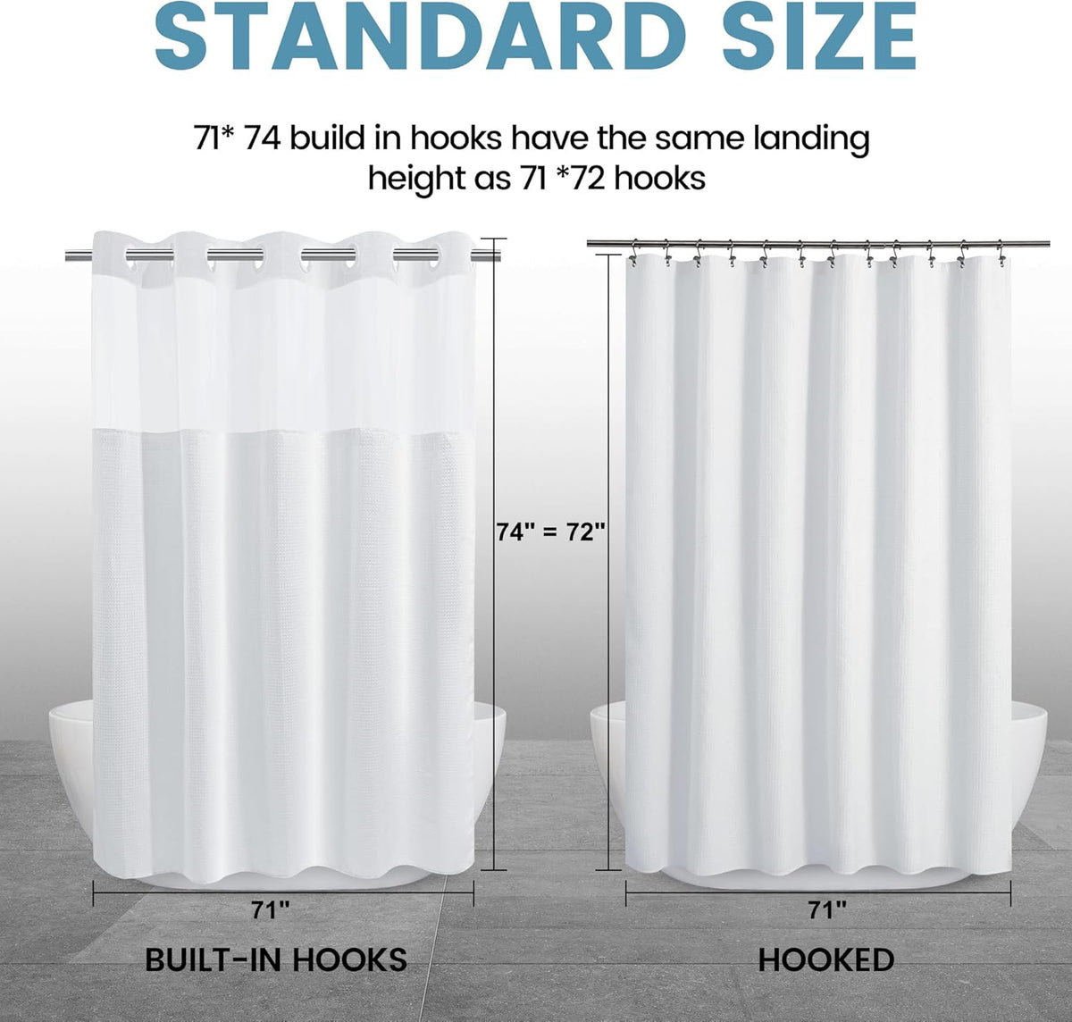 No Hook Shower Curtain with Snap in Liner