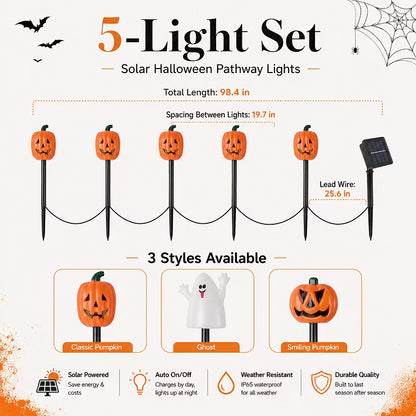 5-Pack Solar Pumpkin Pathway Lights – Halloween Outdoor Yard Decor 🎃