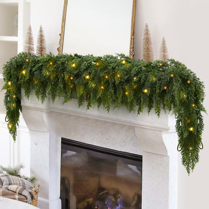 🎄✨ Pre-Lit Christmas Cedar Garland – Festive Holiday Greenery with Built-In Lights