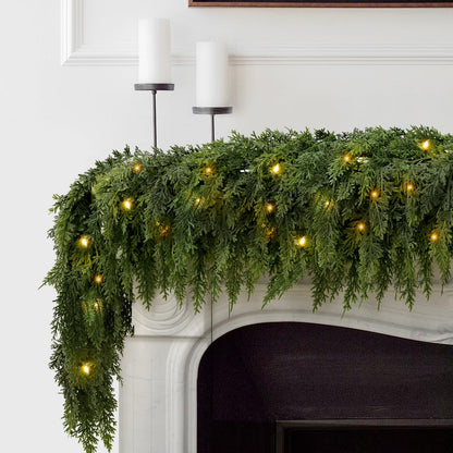 🎄✨ Pre-Lit Christmas Cedar Garland – Festive Holiday Greenery with Built-In Lights