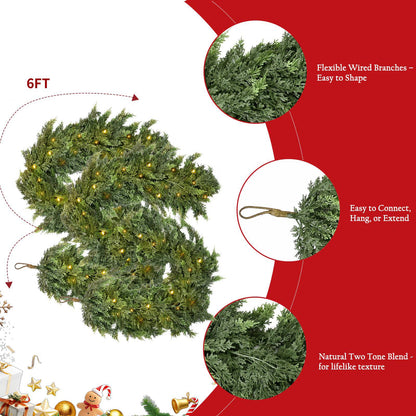 🎄✨ Pre-Lit Christmas Cedar Garland – Festive Holiday Greenery with Built-In Lights