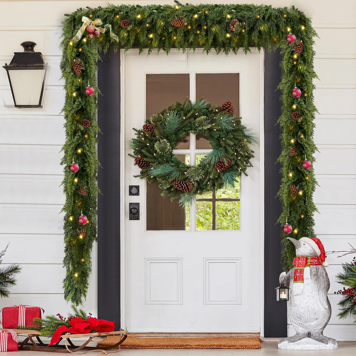 🎄✨ Pre-Lit Christmas Cedar Garland – Festive Holiday Greenery with Built-In Lights