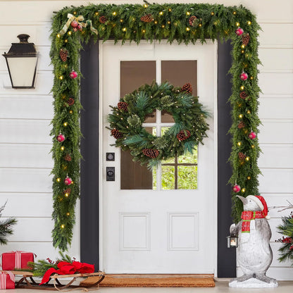 🎄✨ Pre-Lit Christmas Cedar Garland – Festive Holiday Greenery with Built-In Lights