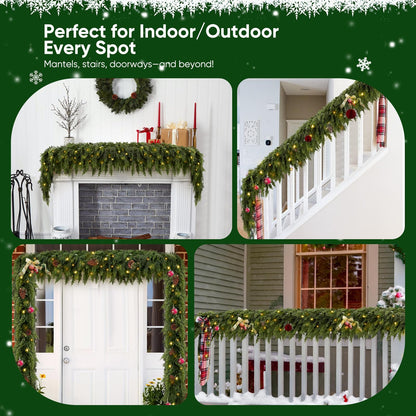 🎄✨ Pre-Lit Christmas Cedar Garland – Festive Holiday Greenery with Built-In Lights
