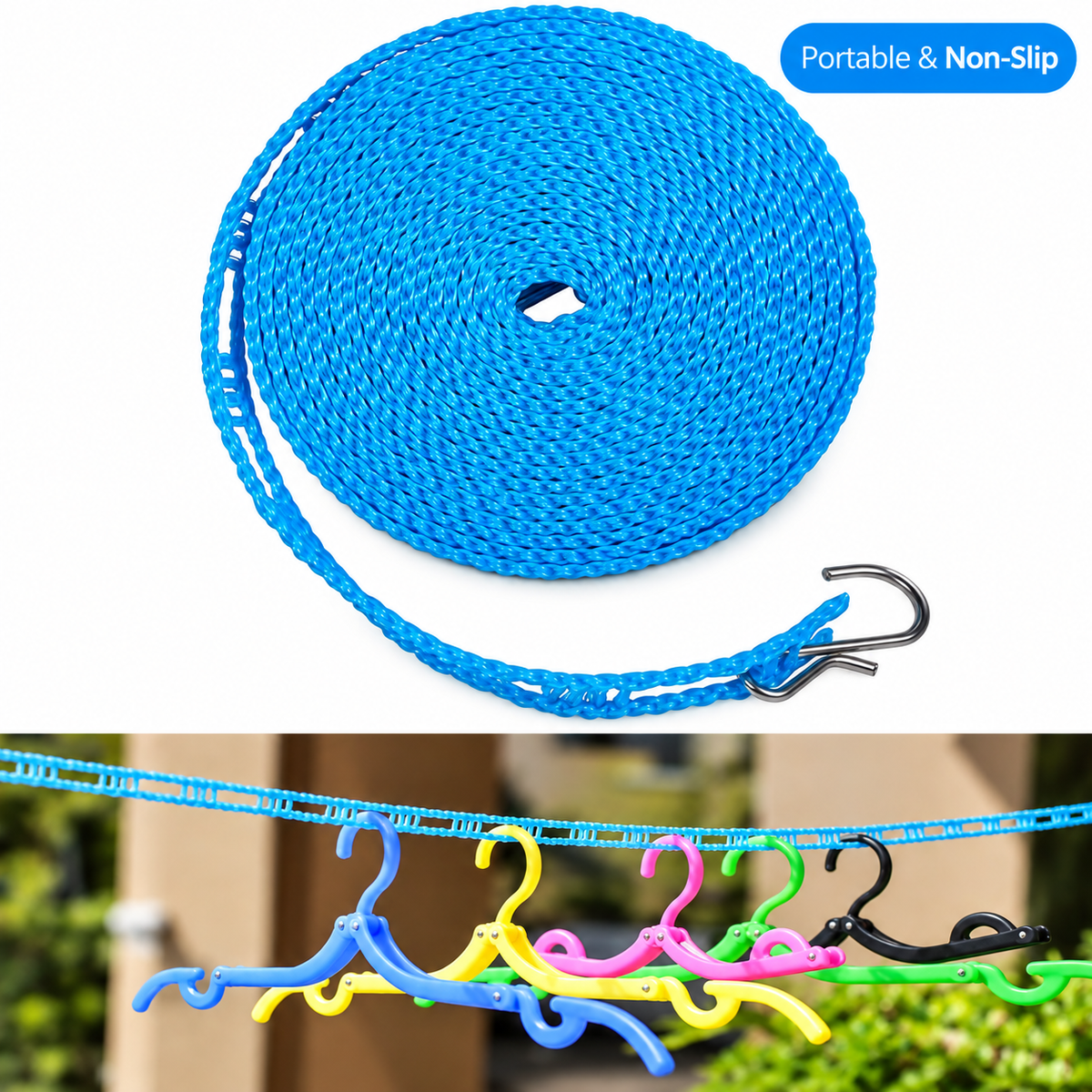 🔥Hot Sale - 50% OFF🔥 3-Pack Adjustable Windproof Clothesline with Hooks