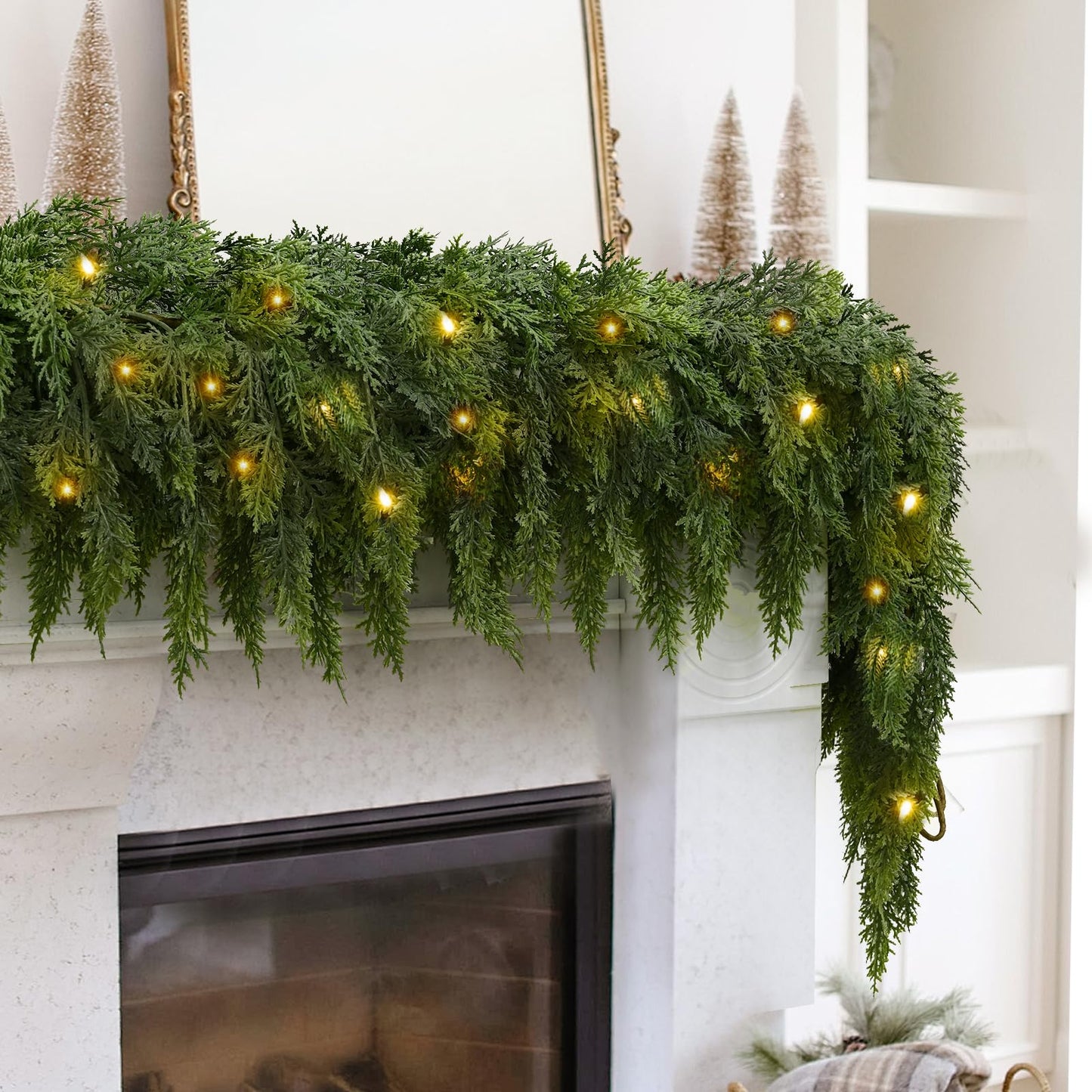 🎄✨ Pre-Lit Christmas Cedar Garland – Festive Holiday Greenery with Built-In Lights