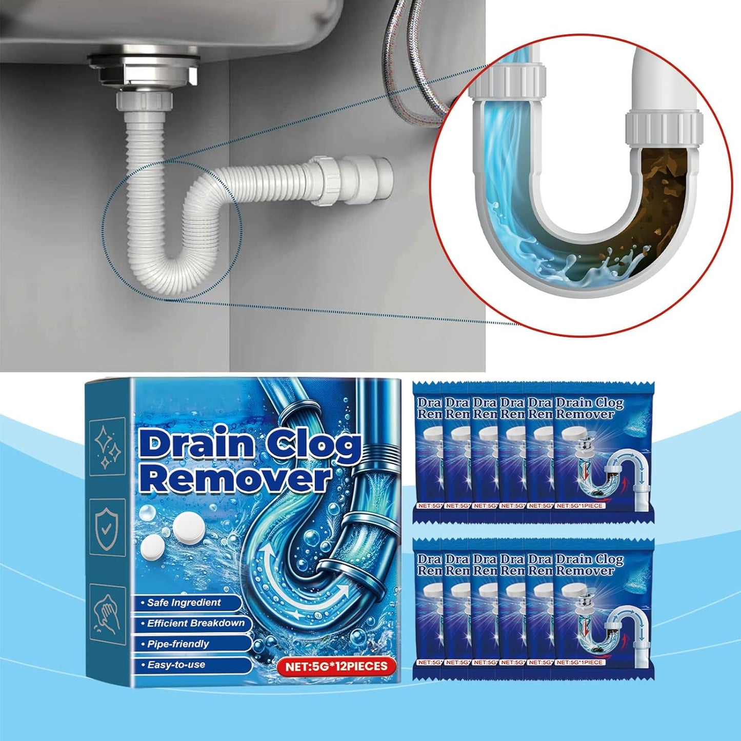 Fast Dissolve Drain Clog Remover Tablets Household Pipe Deodorant Cleaner