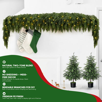 🎄✨ Pre-Lit Christmas Cedar Garland – Festive Holiday Greenery with Built-In Lights