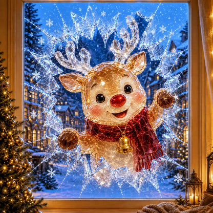 ✨🎄Crystal Christmas Break-In Window Decal — 3D Shattered-Glass Holiday Window Decoration