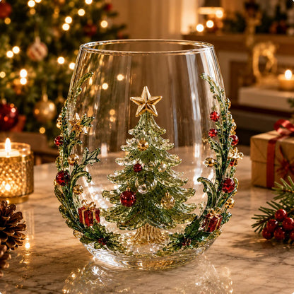 ✨🎄Magical Christmas 3D Glass Cup Collection – Santa, Reindeer, Snowman & Christmas Tree