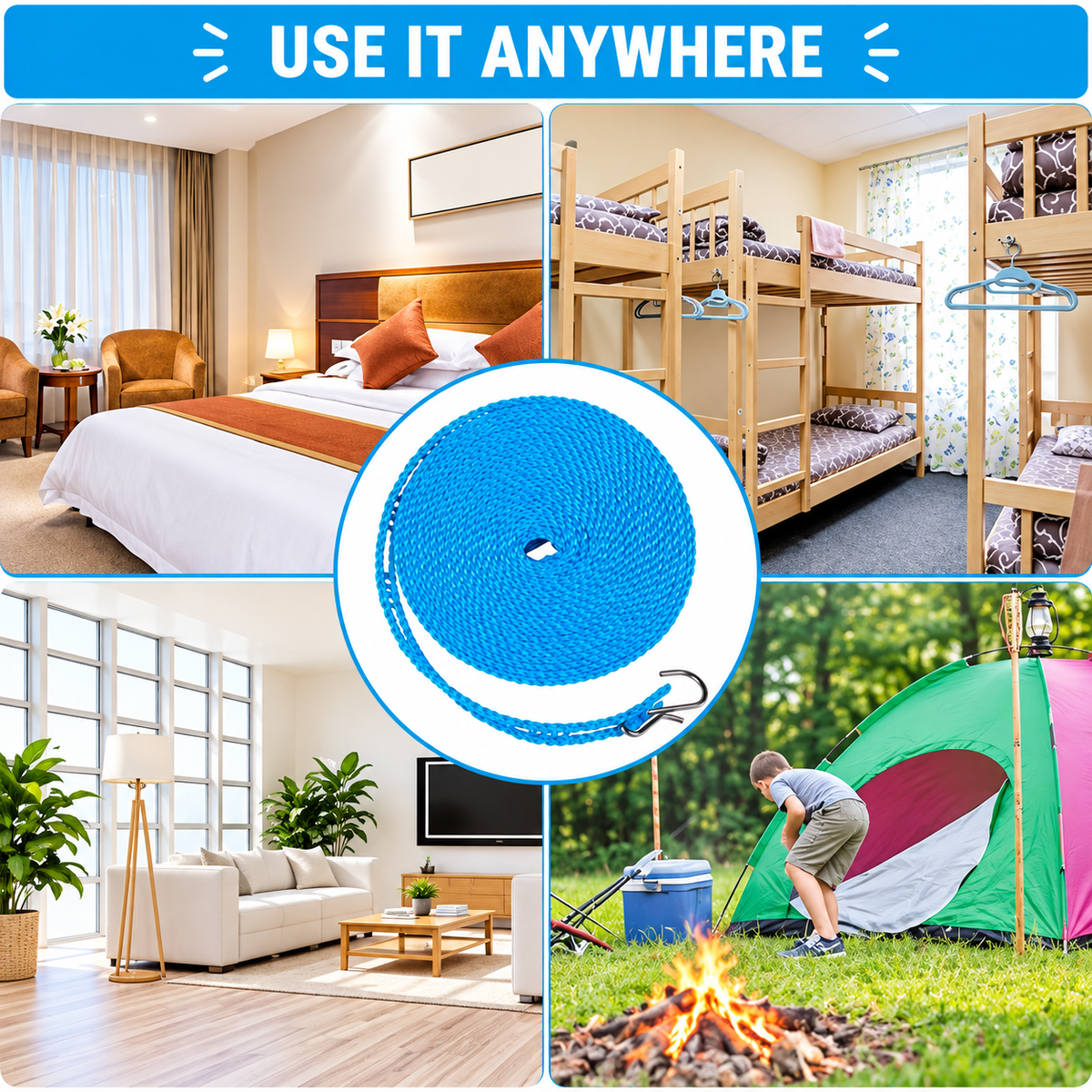 🔥Hot Sale - 50% OFF🔥 3-Pack Adjustable Windproof Clothesline with Hooks