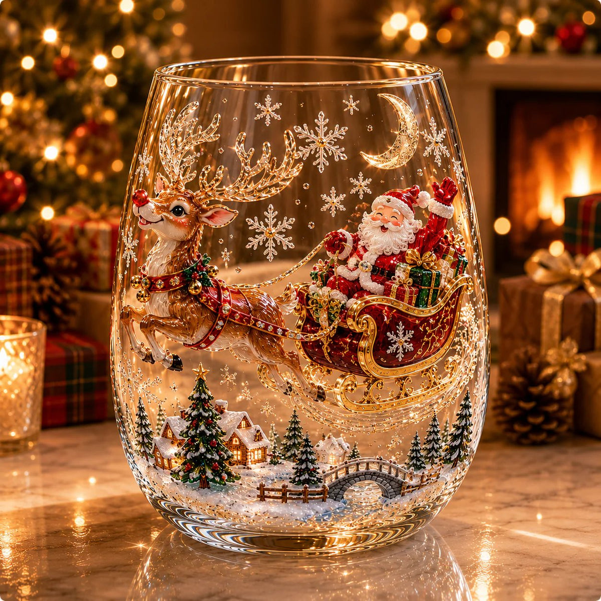 ✨🎄Magical Christmas 3D Glass Cup Collection – Santa, Reindeer, Snowman & Christmas Tree