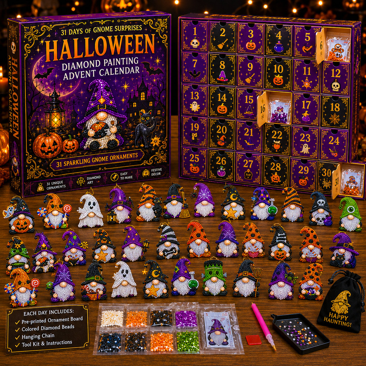 🎃✨ 31 Days of Gnome Surprises Halloween Diamond Painting Advent Calendar
