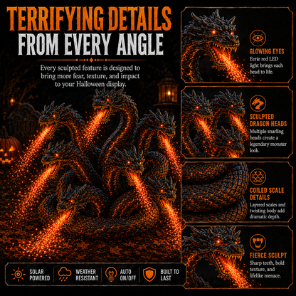 Fire-Breathing Orochi Solar Garden Light – Epic Multi-Headed Dragon Halloween Decor