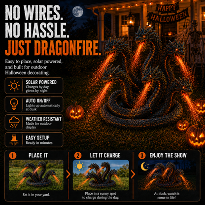 Fire-Breathing Orochi Solar Garden Light – Epic Multi-Headed Dragon Halloween Decor