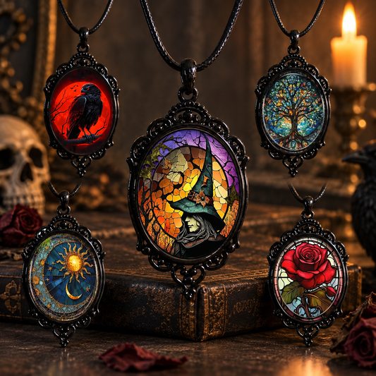 🎃 Vintage Gothic Raven Cross Witch Halloween Pendant Necklace – Uniquely Designed for the Bold 🖤