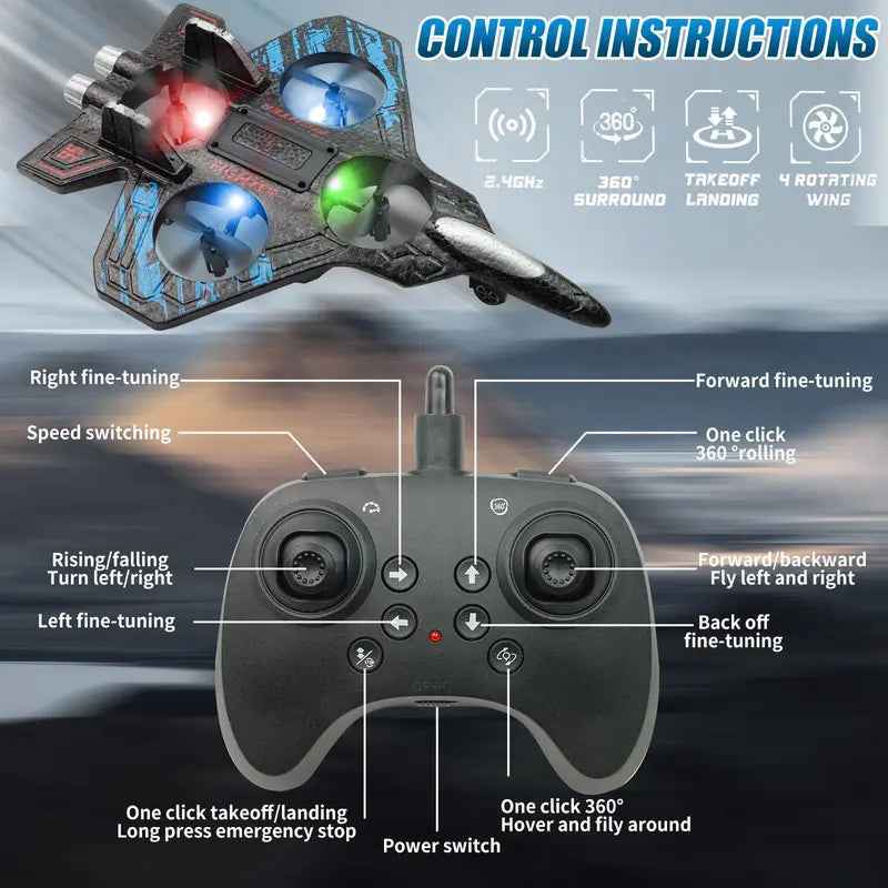 ✈️ 360° Stunt RC Drone Fighter: Flip, Glow & Fly Anywhere