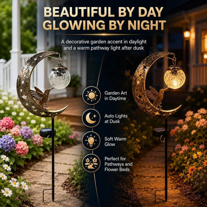 Moon & Hummingbird Garden Stake Light