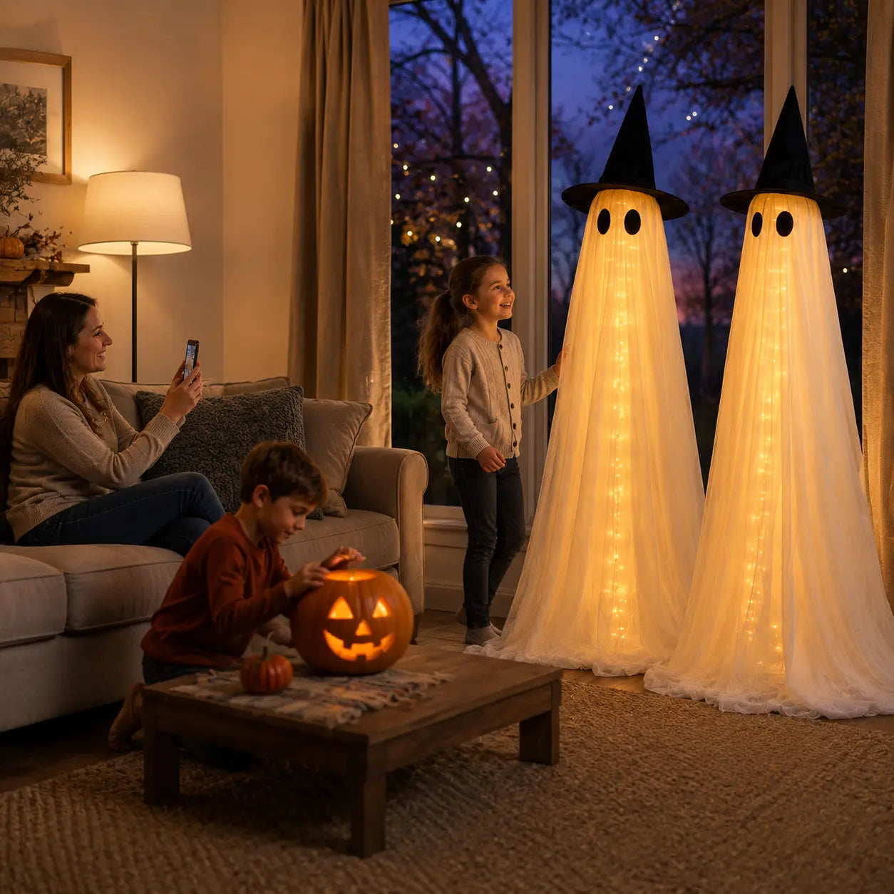 2Packs Halloween Decorations Outdoor, Halloweens Party Decoration Indoor, Spooky Ghost With Remote Control String Lights, Halloween-Ghost Lights For Porches Yards Gardens Lawn