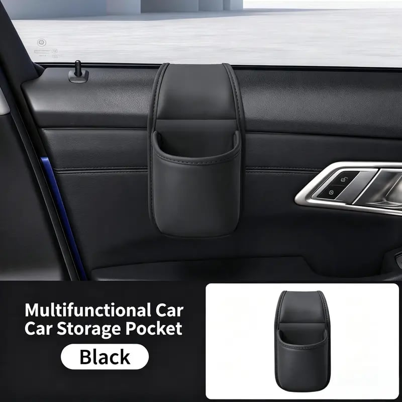 Black Leather Car Door Organizer
