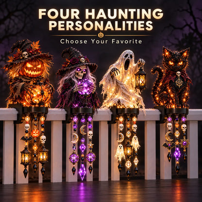 🔥 Halloween Character Glow Cascade Railing Lights – Pumpkin, Witch, Ghost & Black Cat