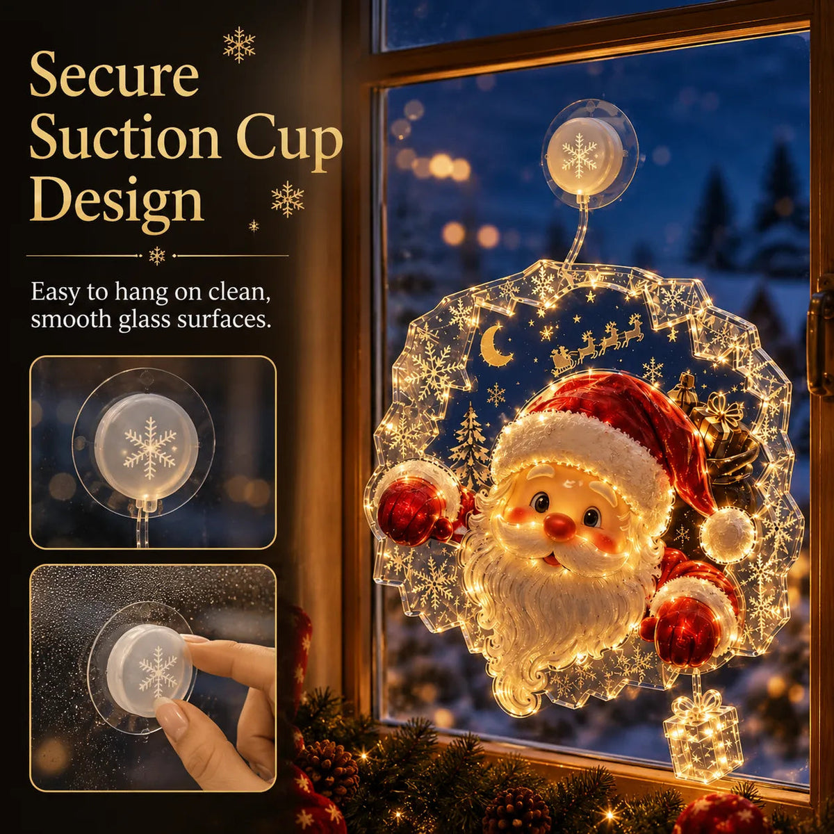 🔥HOT SALE 50% OFF✨🎄Lighted Christmas Window Decoration with Suction Cup | Warm LED Window Light with Double-Layer Design & Multiple Festive Styles Flat Version✨