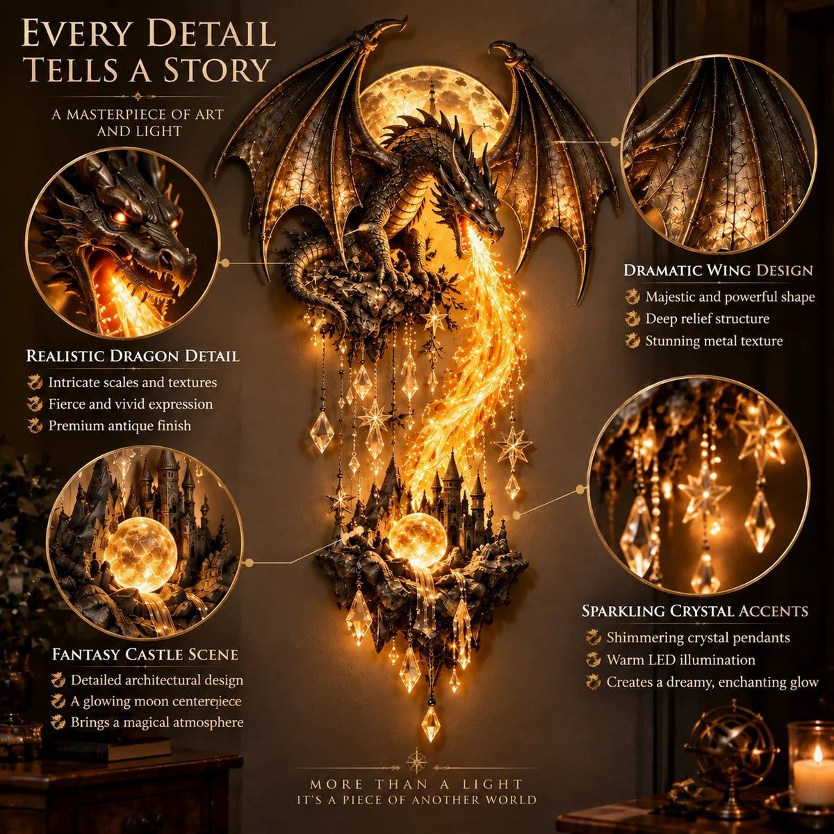 🔥50% Off – 🐉 Dragonfire Moonlight Wall Lamp | Enchanted Fantasy Castle Decor 🌙