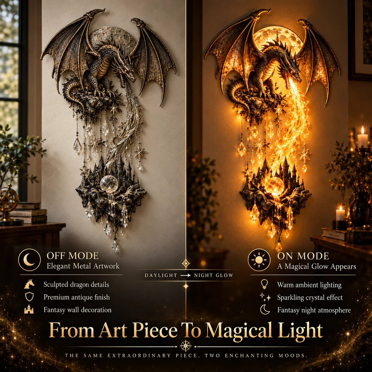 🔥50% Off – 🐉 Dragonfire Moonlight Wall Lamp | Enchanted Fantasy Castle Decor 🌙