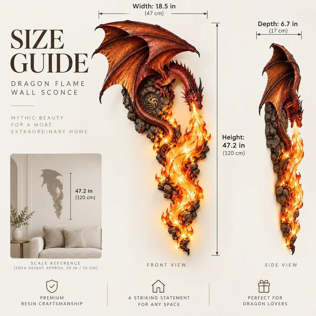 🔥 Dragonfire Guardian Wall Sconce – Legendary Dragon Flame Wall Light