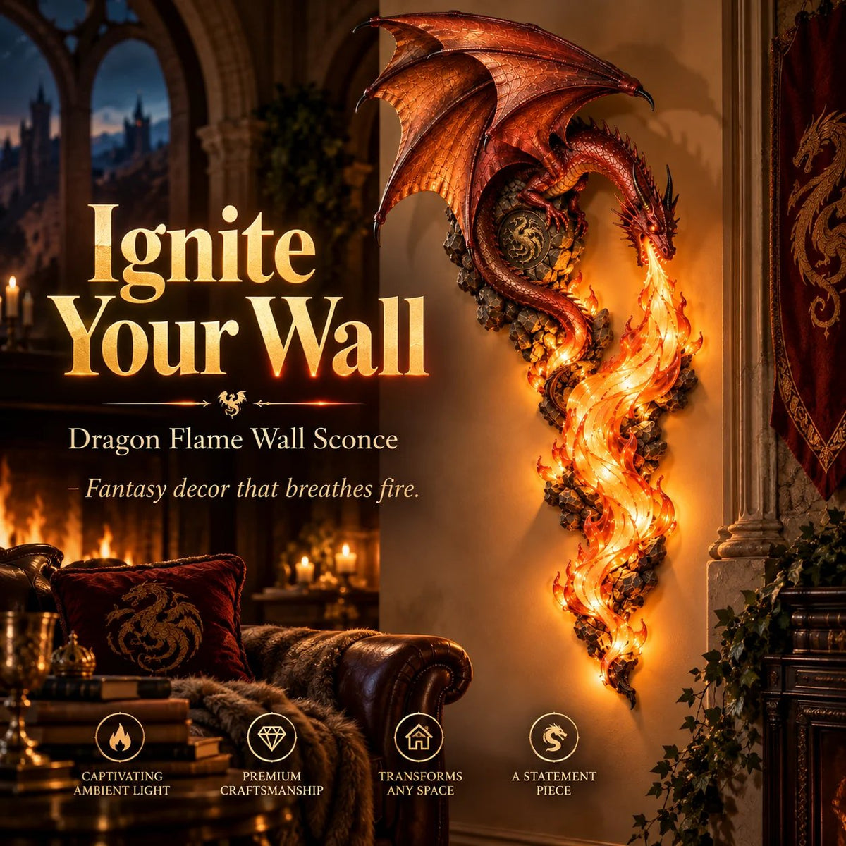 🔥 Dragonfire Guardian Wall Sconce – Legendary Dragon Flame Wall Light