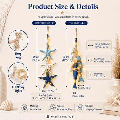 🐟2026 HOT SALE⭐Lighted Coastal Wooden Starfish & Fish Hanging Decor