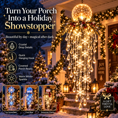 Crystal Waterfall Christmas Lights – Hanging Snowflake & Crystal LED Porch Decor ✨❄️