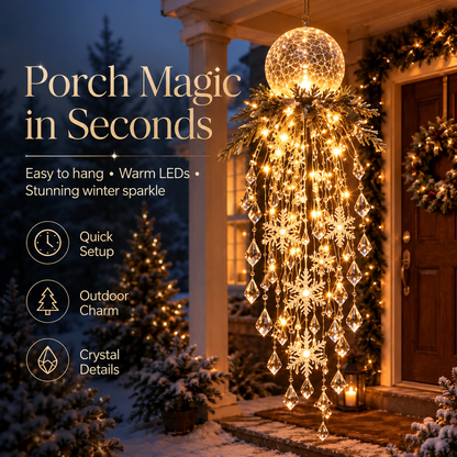 Crystal Waterfall Christmas Lights – Hanging Snowflake & Crystal LED Porch Decor ✨❄️