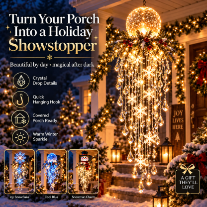 Crystal Waterfall Christmas Lights – Hanging Snowflake & Crystal LED Porch Decor ✨❄️