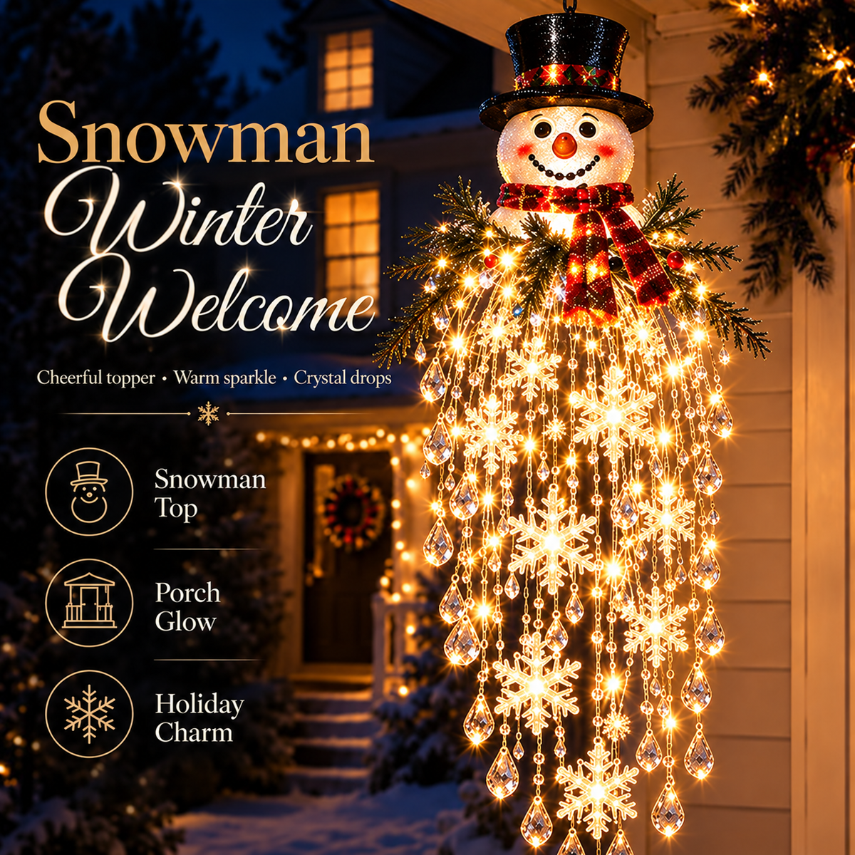 Crystal Waterfall Christmas Lights – Hanging Snowflake & Crystal LED Porch Decor ✨❄️
