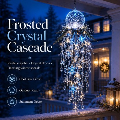 Crystal Waterfall Christmas Lights – Hanging Snowflake & Crystal LED Porch Decor ✨❄️