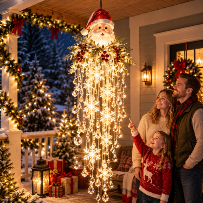 Crystal Waterfall Christmas Lights – Hanging Snowflake & Crystal LED Porch Decor ✨❄️