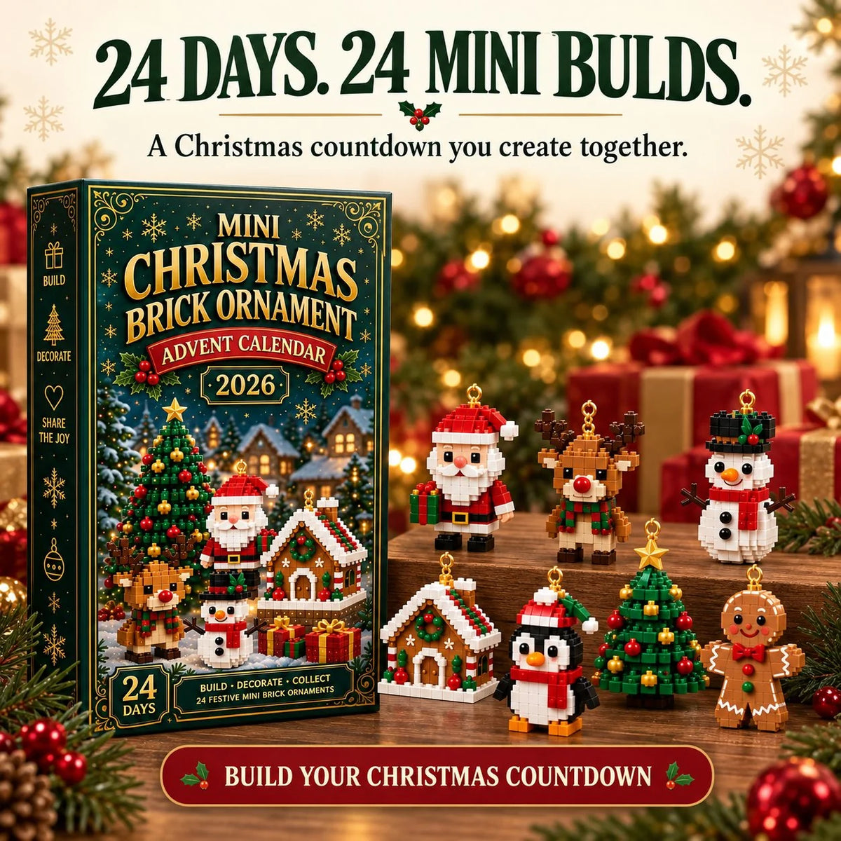 🎄 Last Day 49% OFF | 24-Day Christmas Ornament Advent Calendar – 24 Mini Buildable Holiday Decorations for a Magical Countdown to Christmas 🎁