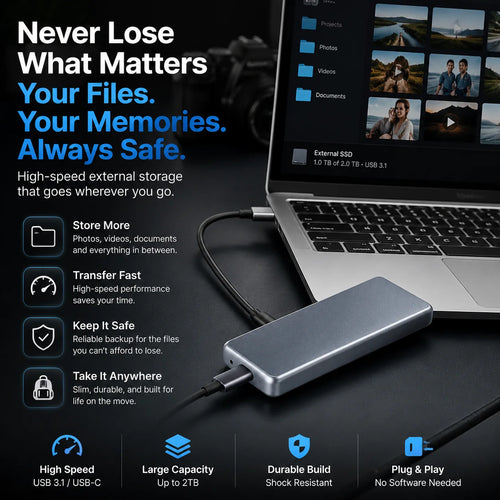 Portable External SSD – High-Speed Storage Drive for Photos, Videos & Files