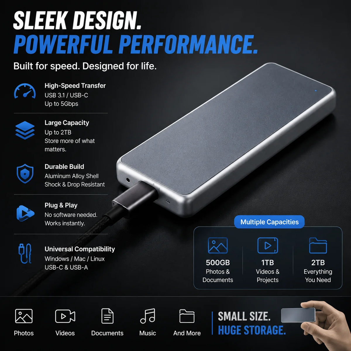 Portable External SSD – High-Speed Storage Drive for Photos, Videos & Files