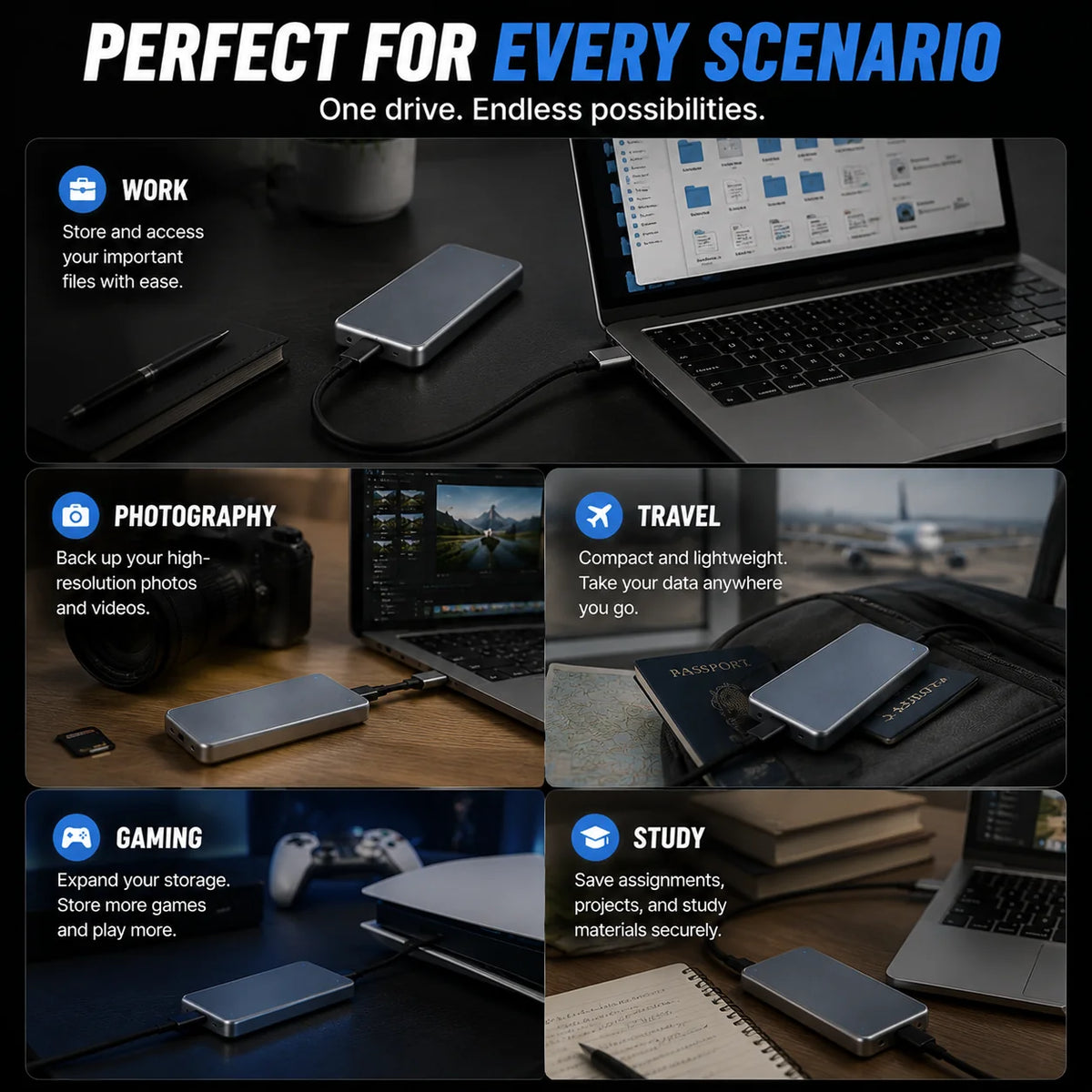 Portable External SSD – High-Speed Storage Drive for Photos, Videos & Files