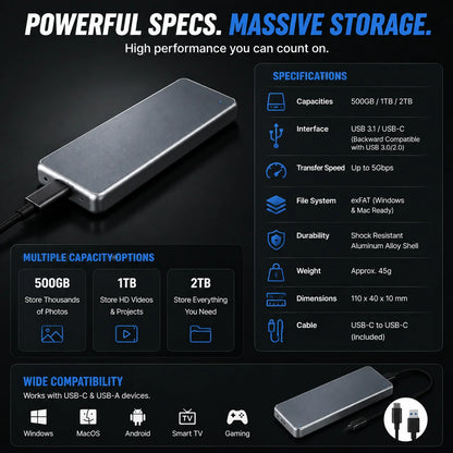 Portable External SSD – High-Speed Storage Drive for Photos, Videos & Files