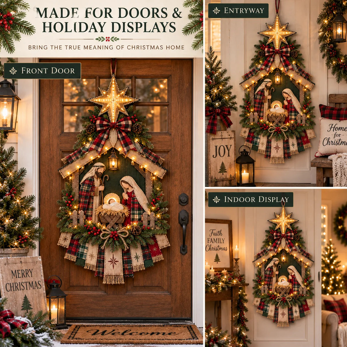 🎄 DIY Lighted Nativity Scene Christmas Decoration Kit | Door Hanging Craft Set – 50% OFF
