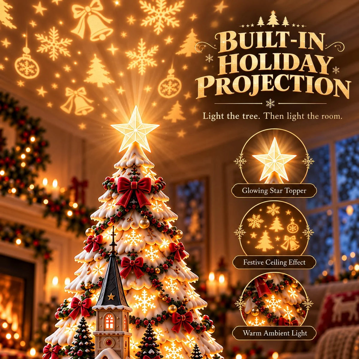 🎄✨ Last Day 50% OFF | Christmas Village Projection Centerpiece – 4 Magical Holiday Village Scenes for a Festive Home