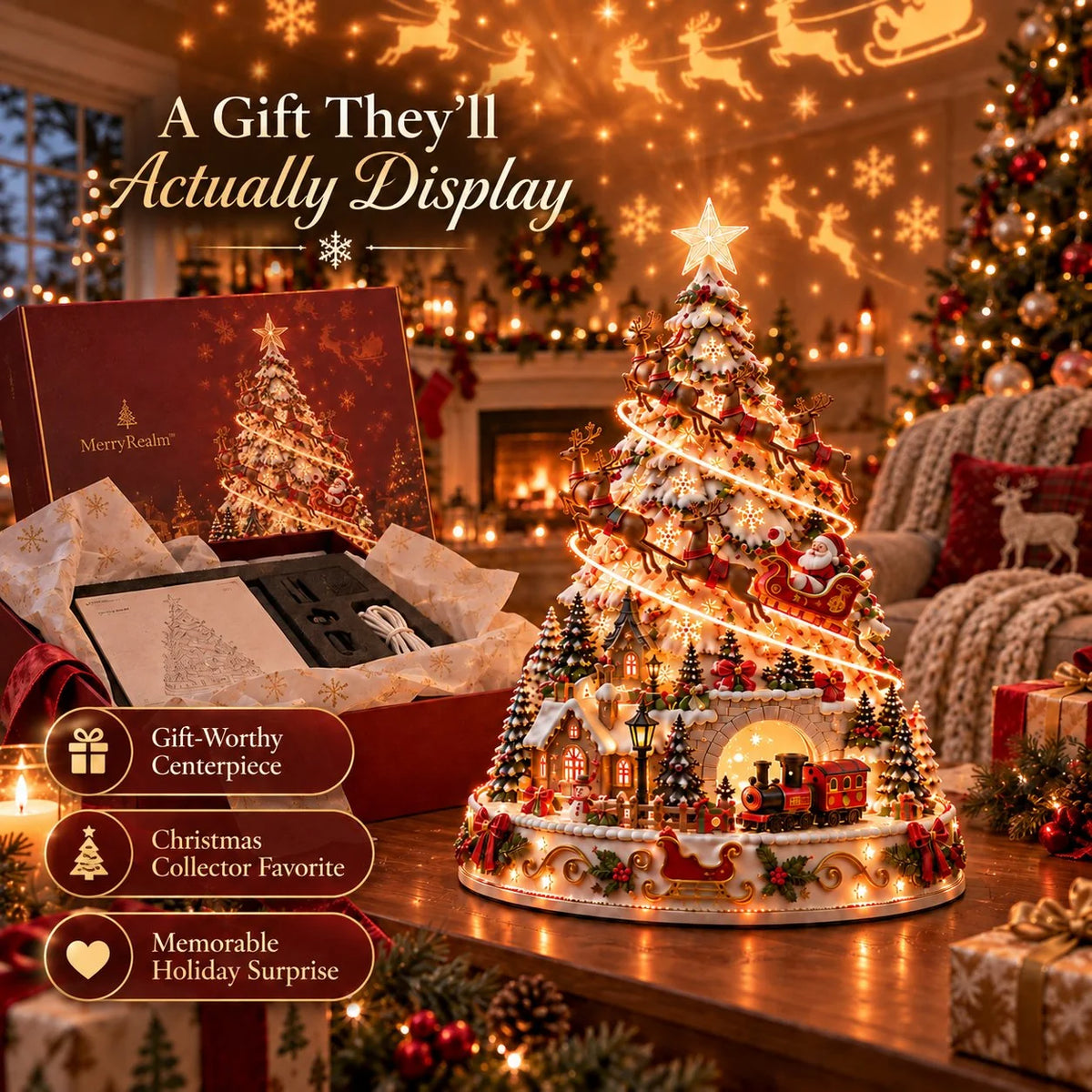 🎄✨ Last Day 50% OFF | Christmas Village Projection Centerpiece – 4 Magical Holiday Village Scenes for a Festive Home